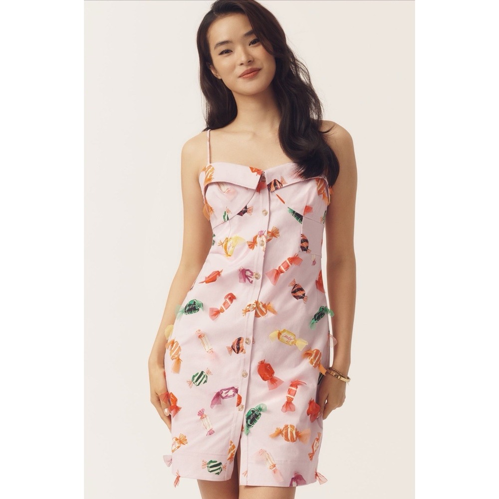 Maeve Anthropologie NEW Candy‎ Print Dress Pink Combo Size 2 Sweetheart Bodice